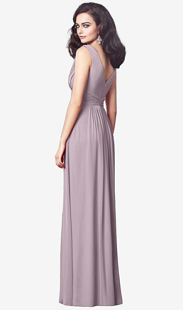 Back View - Lilac Dusk Draped V-Neck Shirred Chiffon Maxi Dress