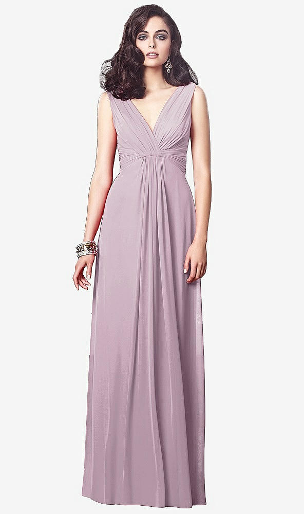 Front View - Suede Rose Draped V-Neck Shirred Chiffon Maxi Dress