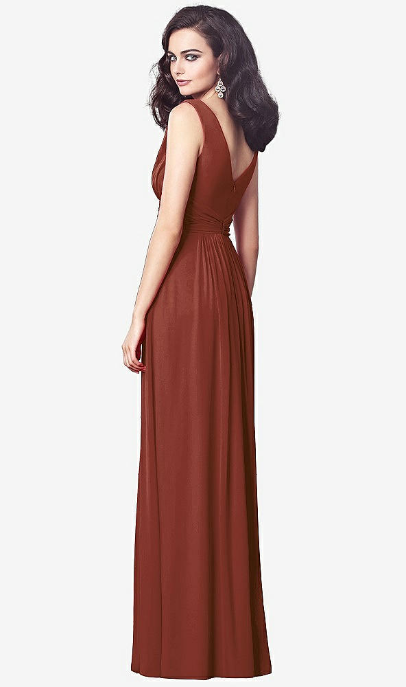 Back View - Auburn Moon Draped V-Neck Shirred Chiffon Maxi Dress