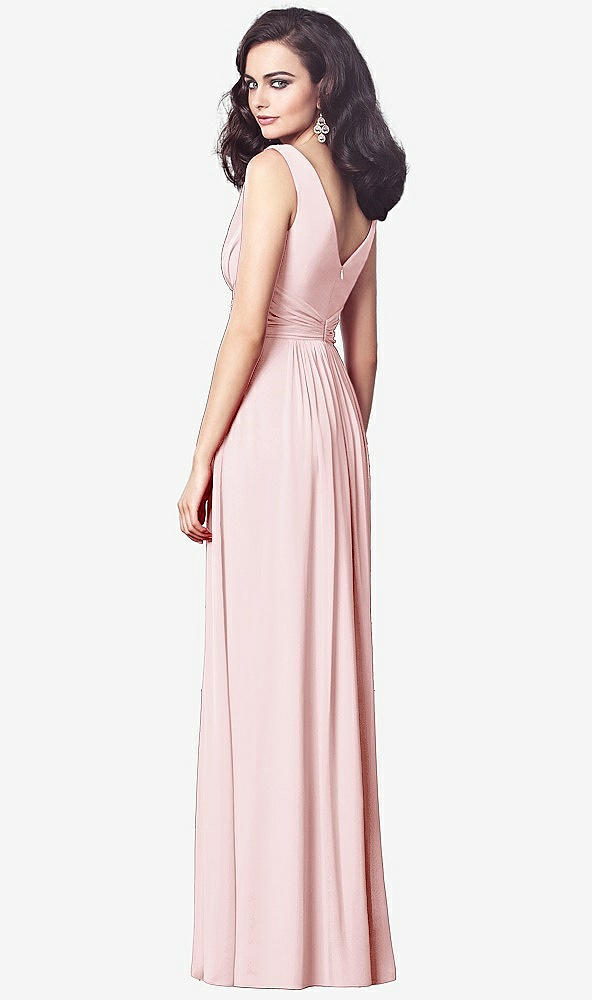 Back View - Ballet Pink Draped V-Neck Shirred Chiffon Maxi Dress