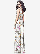 Rear View Thumbnail - Butterfly Botanica Ivory Draped V-Neck Shirred Chiffon Maxi Dress