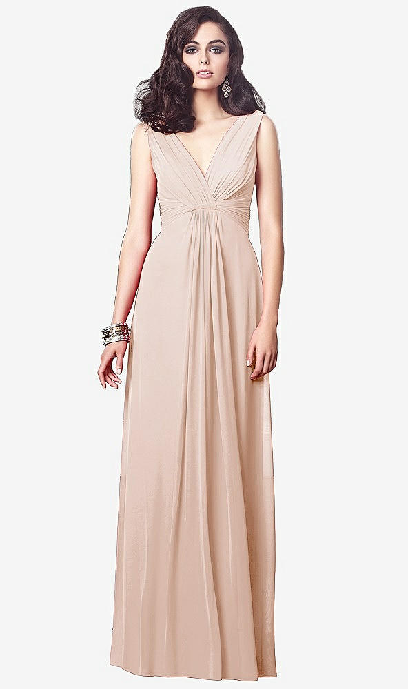 Front View - Cameo Draped V-Neck Shirred Chiffon Maxi Dress