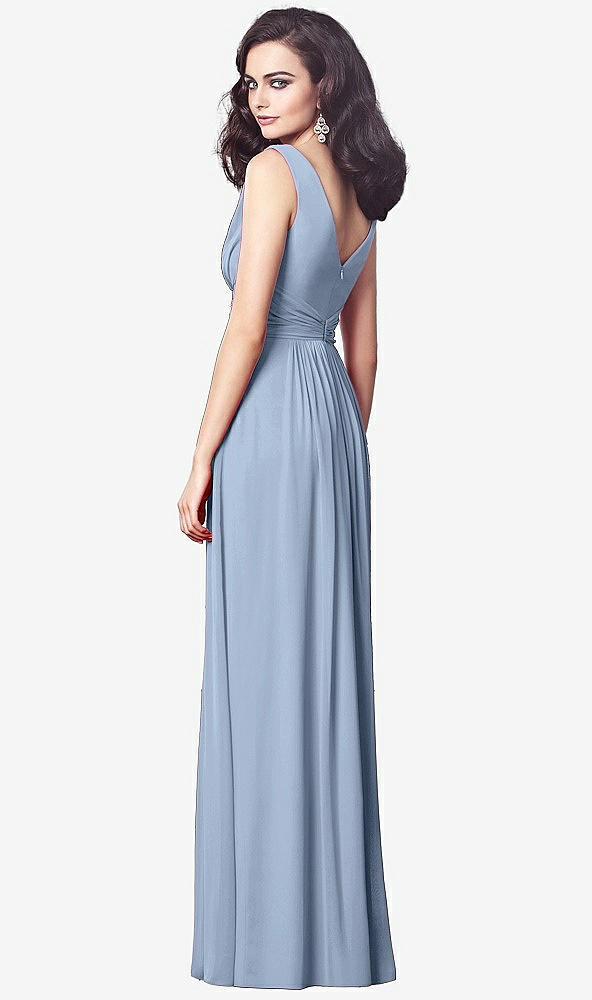 Back View - Cloudy Draped V-Neck Shirred Chiffon Maxi Dress