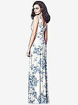 Rear View Thumbnail - Cottage Rose Dusk Blue Draped V-Neck Shirred Chiffon Maxi Dress