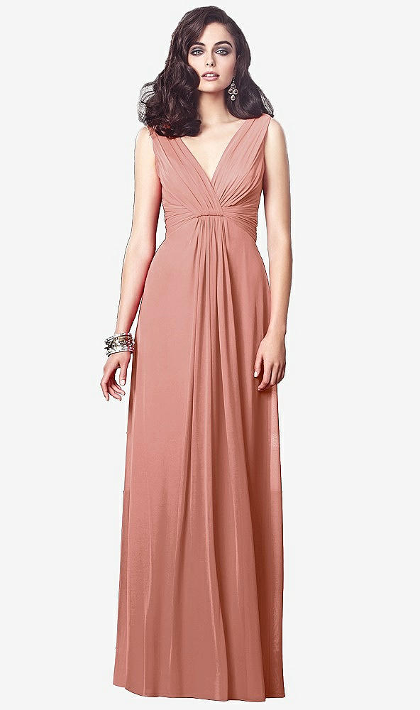 Front View - Desert Rose Draped V-Neck Shirred Chiffon Maxi Dress