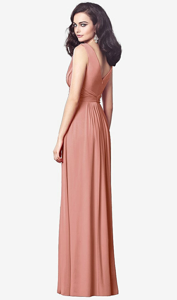 Back View - Desert Rose Draped V-Neck Shirred Chiffon Maxi Dress