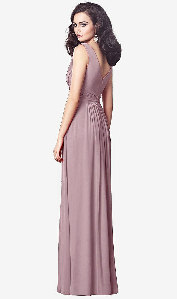 Back View - Dusty Rose Draped V-Neck Shirred Chiffon Maxi Dress