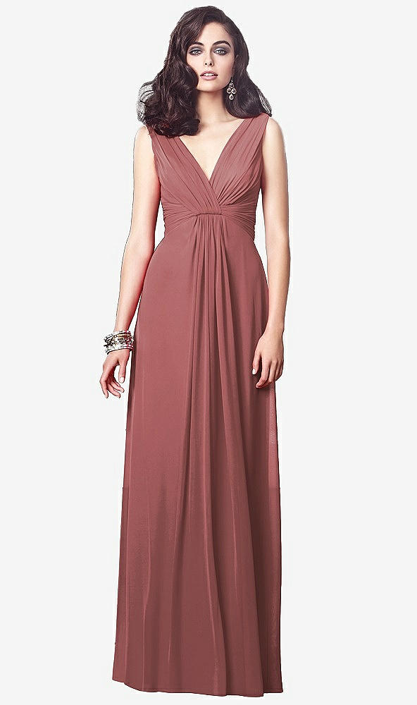 Front View - English Rose Draped V-Neck Shirred Chiffon Maxi Dress