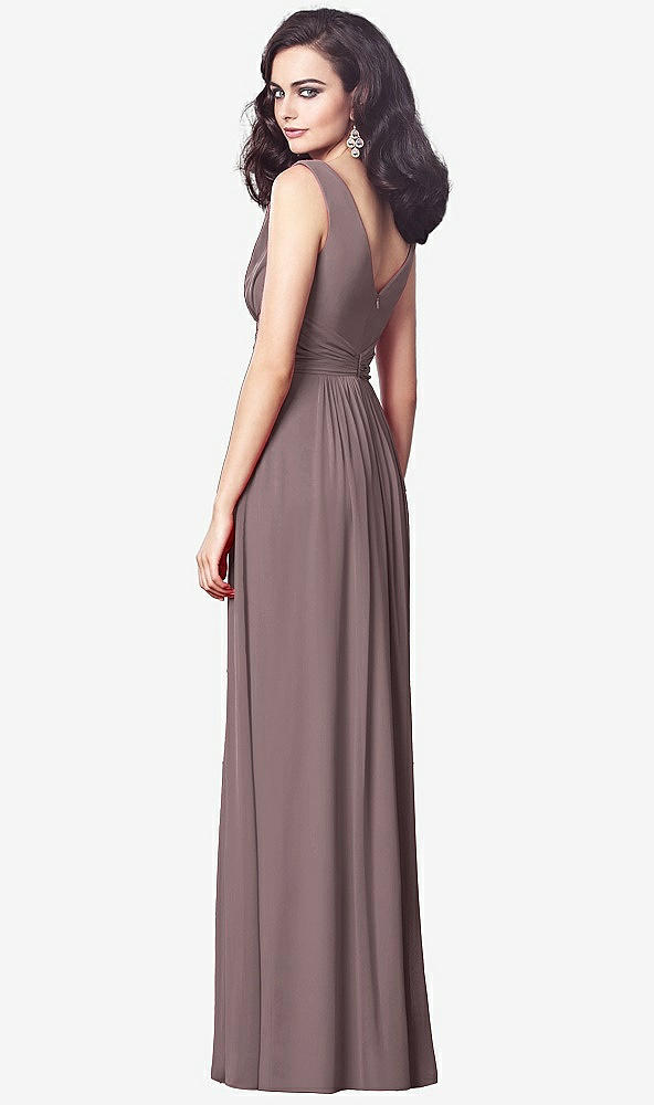 Back View - French Truffle Draped V-Neck Shirred Chiffon Maxi Dress