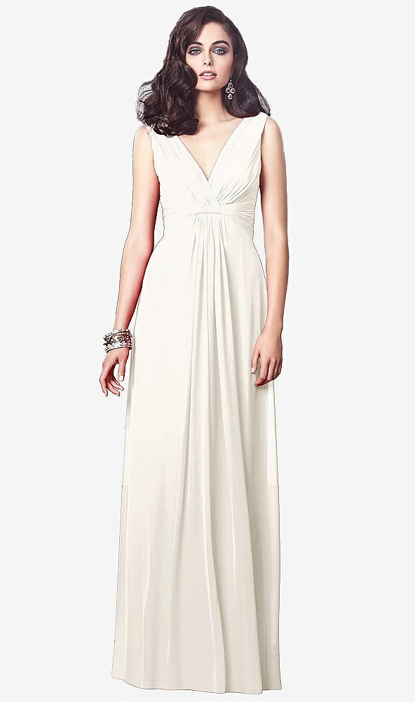 Front View - Ivory Draped V-Neck Shirred Chiffon Maxi Dress