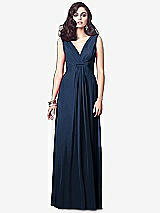 Front View Thumbnail - Midnight Navy Draped V-Neck Shirred Chiffon Maxi Dress