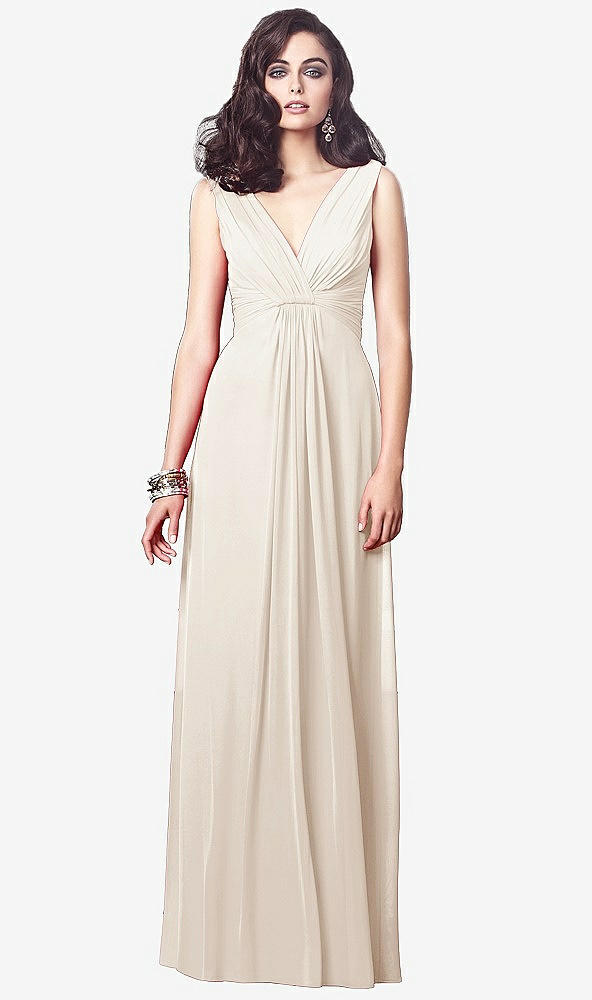 Front View - Oat Draped V-Neck Shirred Chiffon Maxi Dress