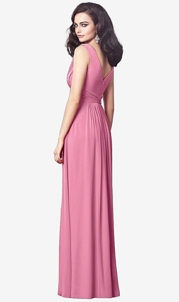 Back View - Orchid Pink Draped V-Neck Shirred Chiffon Maxi Dress