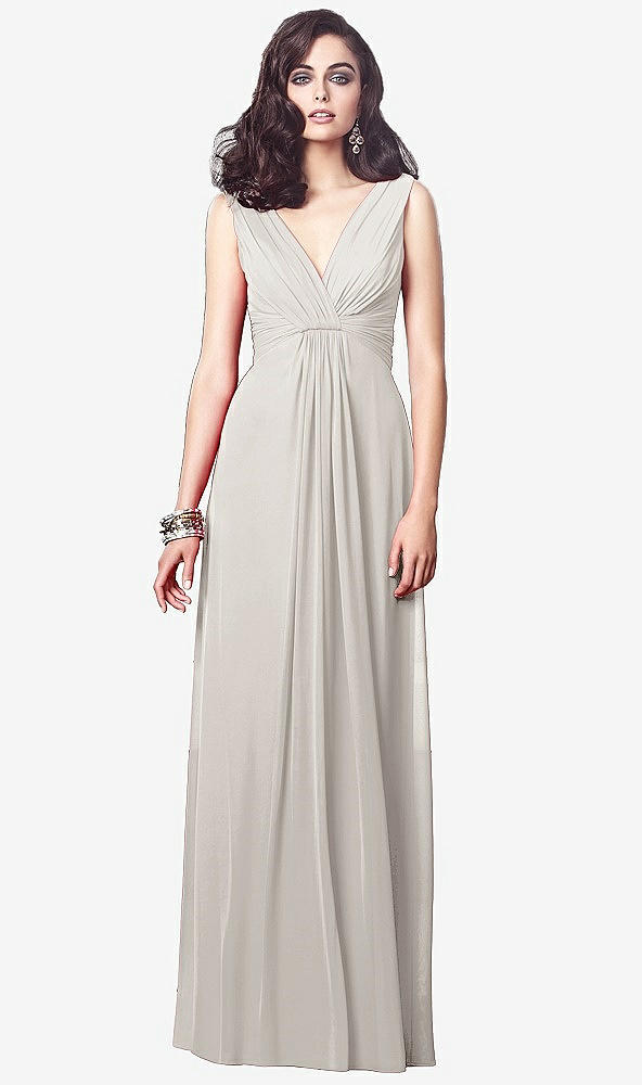 Front View - Oyster Draped V-Neck Shirred Chiffon Maxi Dress