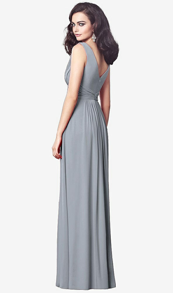 Back View - Platinum Draped V-Neck Shirred Chiffon Maxi Dress