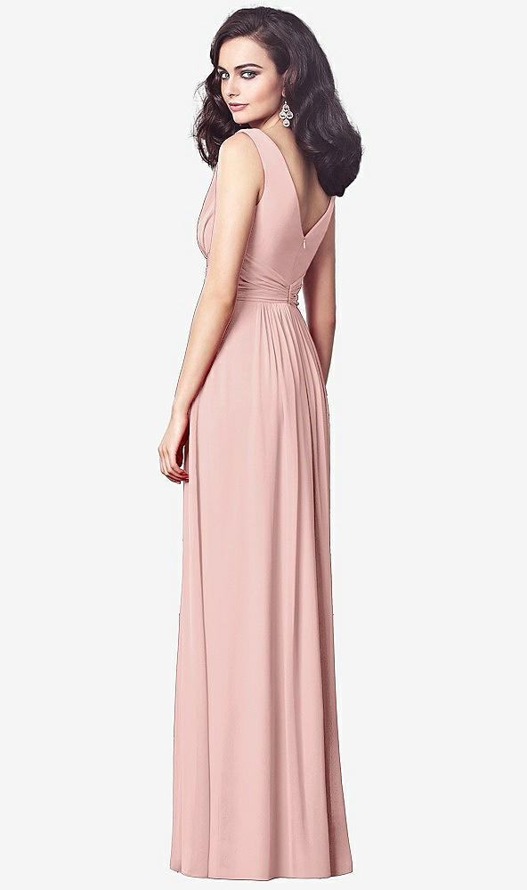 Back View - Rose - PANTONE Rose Quartz Draped V-Neck Shirred Chiffon Maxi Dress