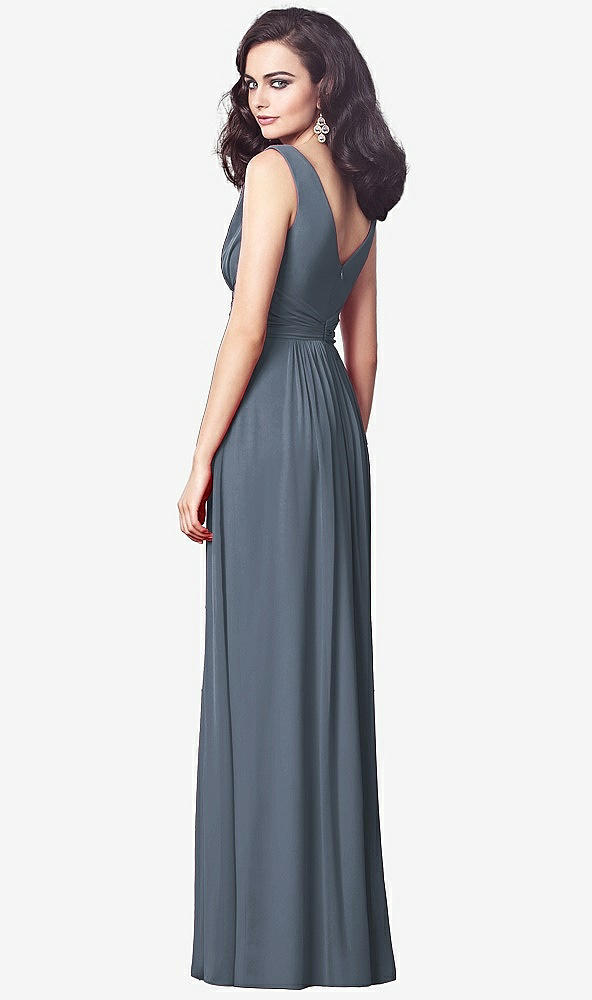 Back View - Silverstone Draped V-Neck Shirred Chiffon Maxi Dress