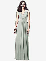 Front View Thumbnail - Willow Green Draped V-Neck Shirred Chiffon Maxi Dress