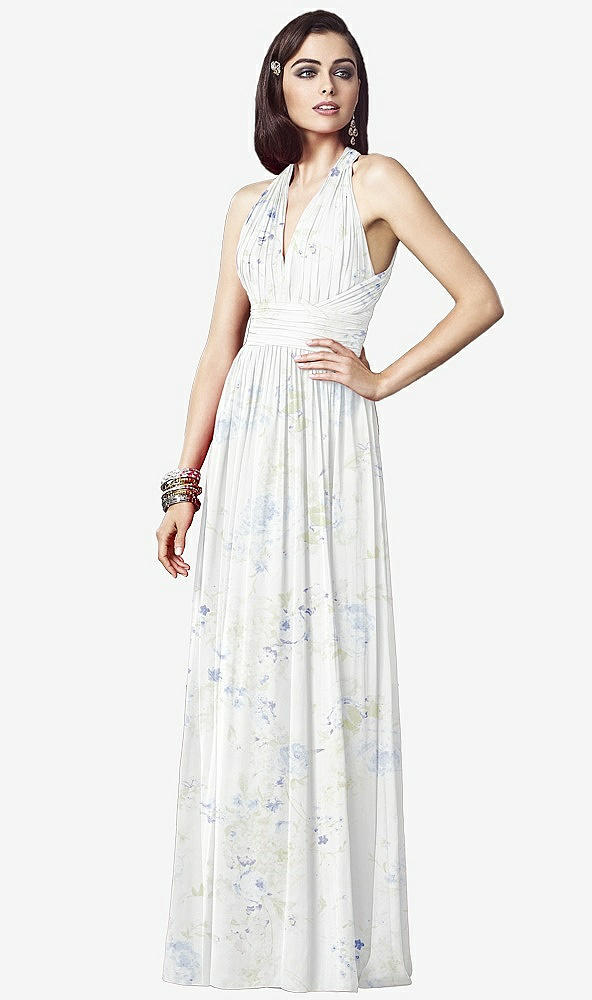 Front View - Bleu Garden Ruched Halter Open-Back Maxi Dress - Jada