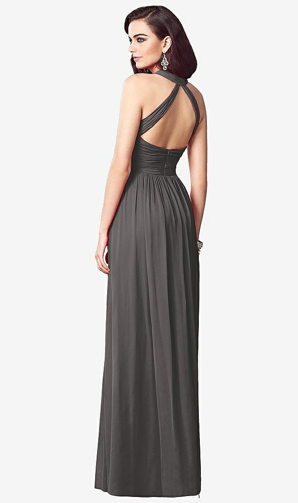 Back View - Caviar Gray Ruched Halter Open-Back Maxi Dress - Jada