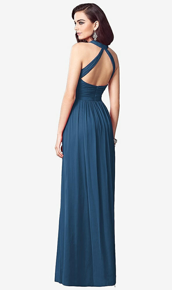 Back View - Dusk Blue Ruched Halter Open-Back Maxi Dress - Jada