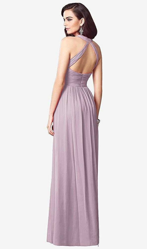 Back View - Suede Rose Ruched Halter Open-Back Maxi Dress - Jada