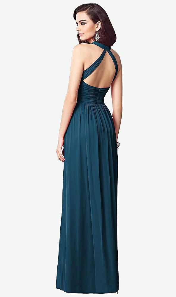 Back View - Atlantic Blue Ruched Halter Open-Back Maxi Dress - Jada