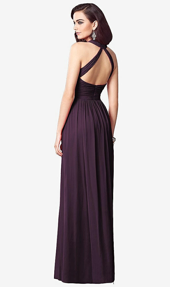 Back View - Aubergine Ruched Halter Open-Back Maxi Dress - Jada