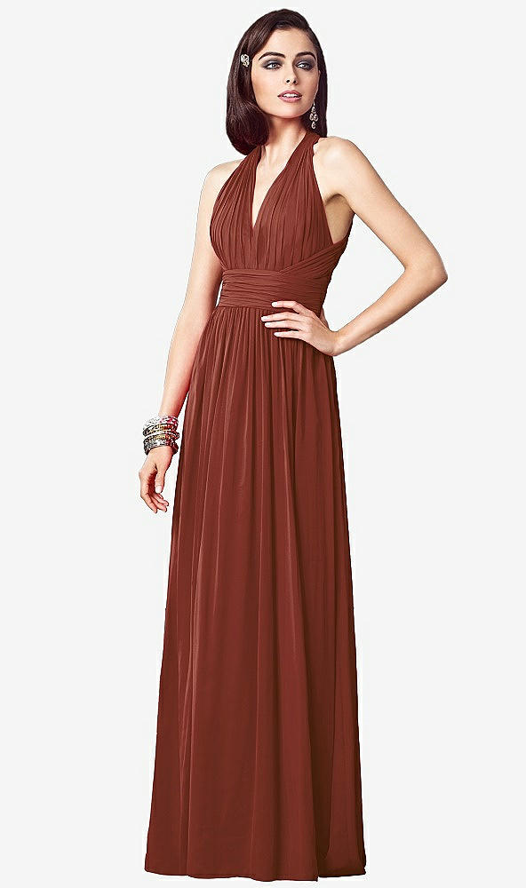 Front View - Auburn Moon Ruched Halter Open-Back Maxi Dress - Jada