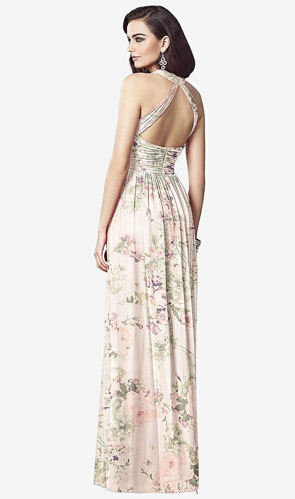 Back View - Blush Garden Ruched Halter Open-Back Maxi Dress - Jada