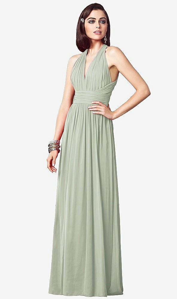 Front View - Celadon Ruched Halter Open-Back Maxi Dress - Jada