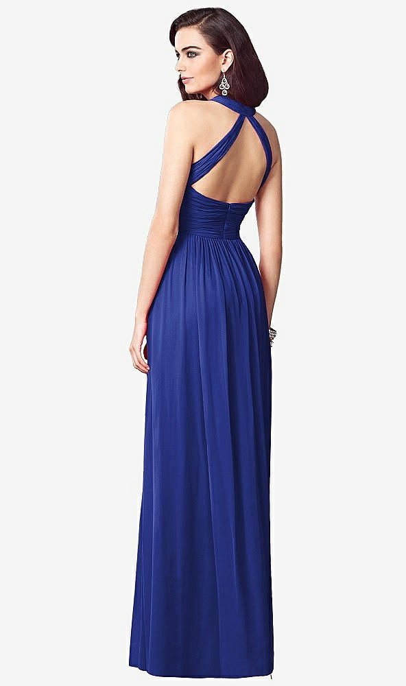 Back View - Cobalt Blue Ruched Halter Open-Back Maxi Dress - Jada