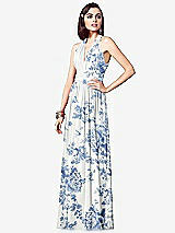 Front View Thumbnail - Cottage Rose Dusk Blue Ruched Halter Open-Back Maxi Dress - Jada