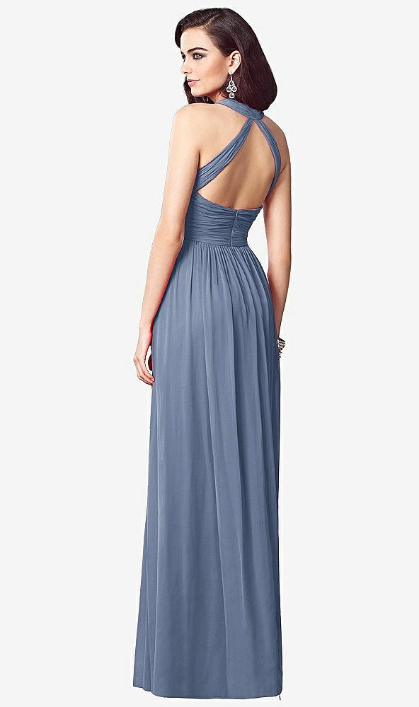 Back View - Larkspur Blue Ruched Halter Open-Back Maxi Dress - Jada