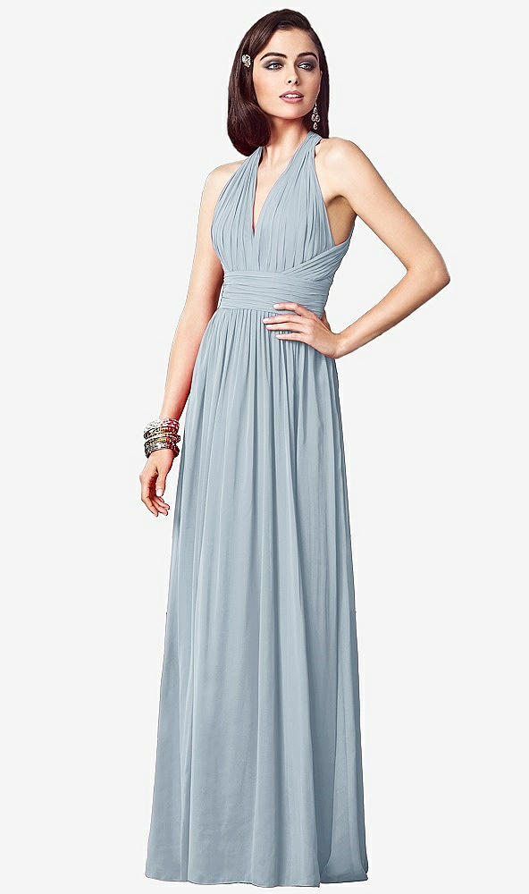 Front View - Mist Ruched Halter Open-Back Maxi Dress - Jada