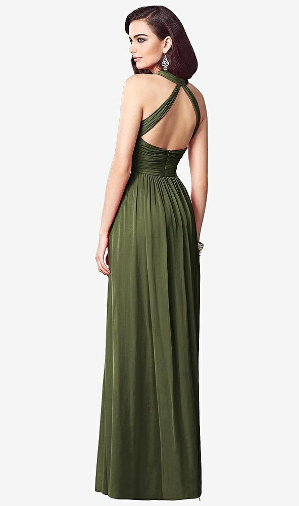 Back View - Olive Green Ruched Halter Open-Back Maxi Dress - Jada