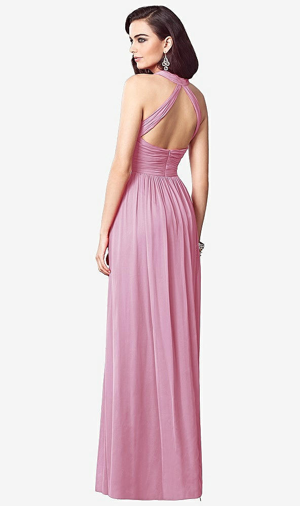 Back View - Powder Pink Ruched Halter Open-Back Maxi Dress - Jada