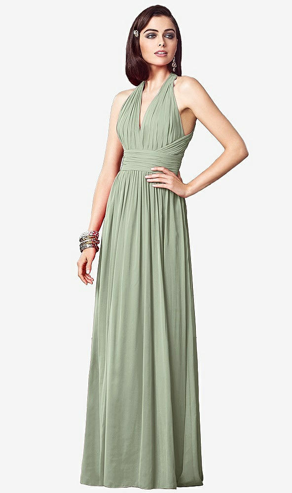 Front View - Sage Ruched Halter Open-Back Maxi Dress - Jada