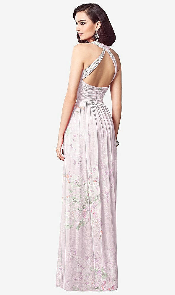 Back View - Watercolor Print Ruched Halter Open-Back Maxi Dress - Jada