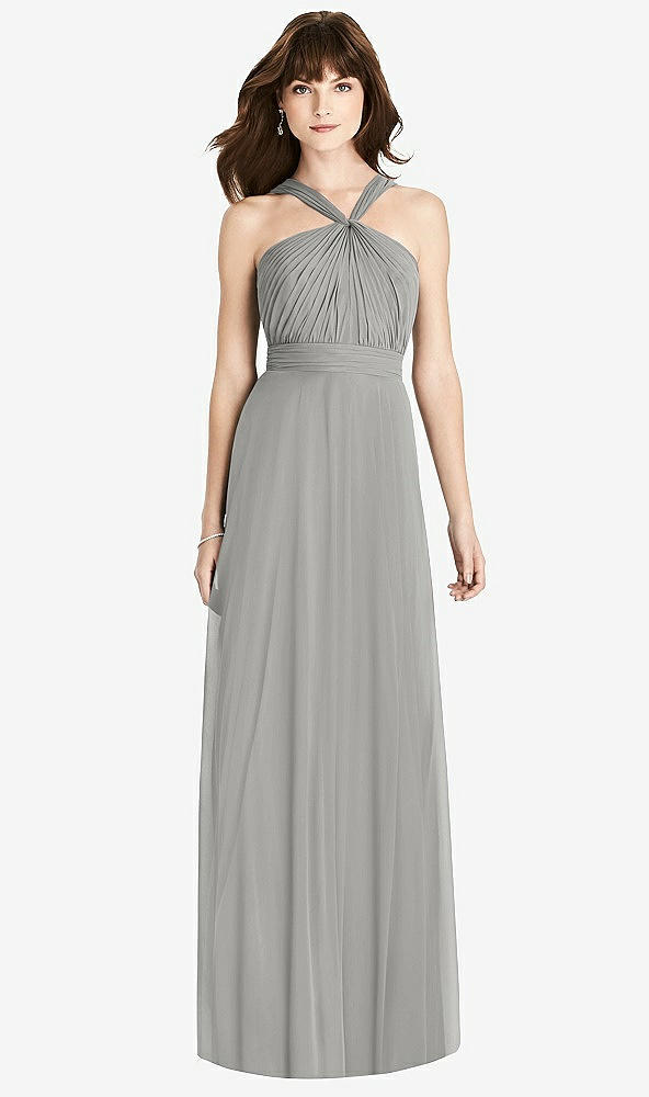 Front View - Chelsea Gray Twist Halter Chiffon Maxi Dress - James