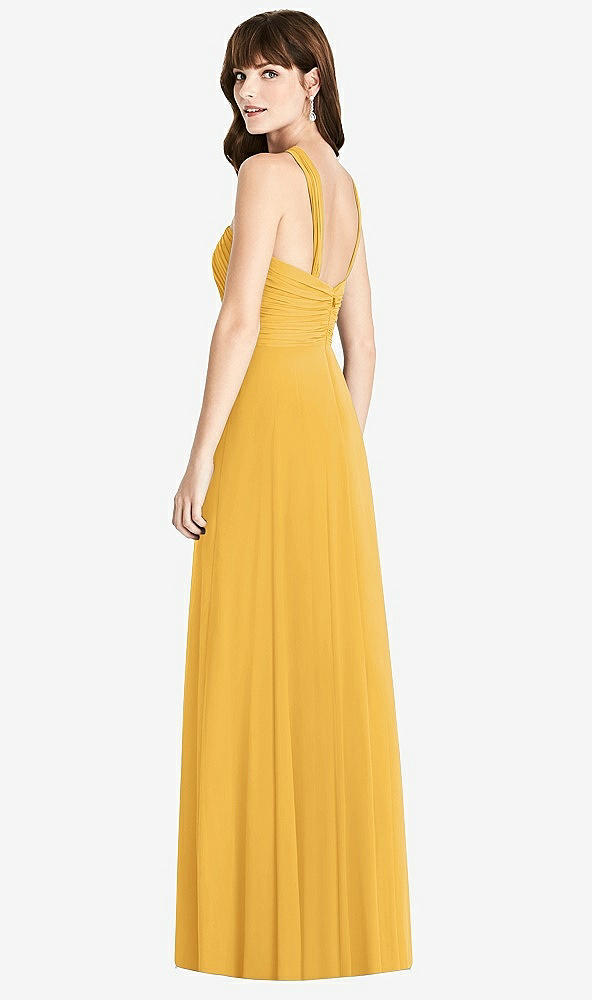 Back View - NYC Yellow Twist Halter Chiffon Maxi Dress - James