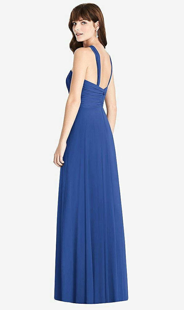 Back View - Classic Blue Twist Halter Chiffon Maxi Dress - James