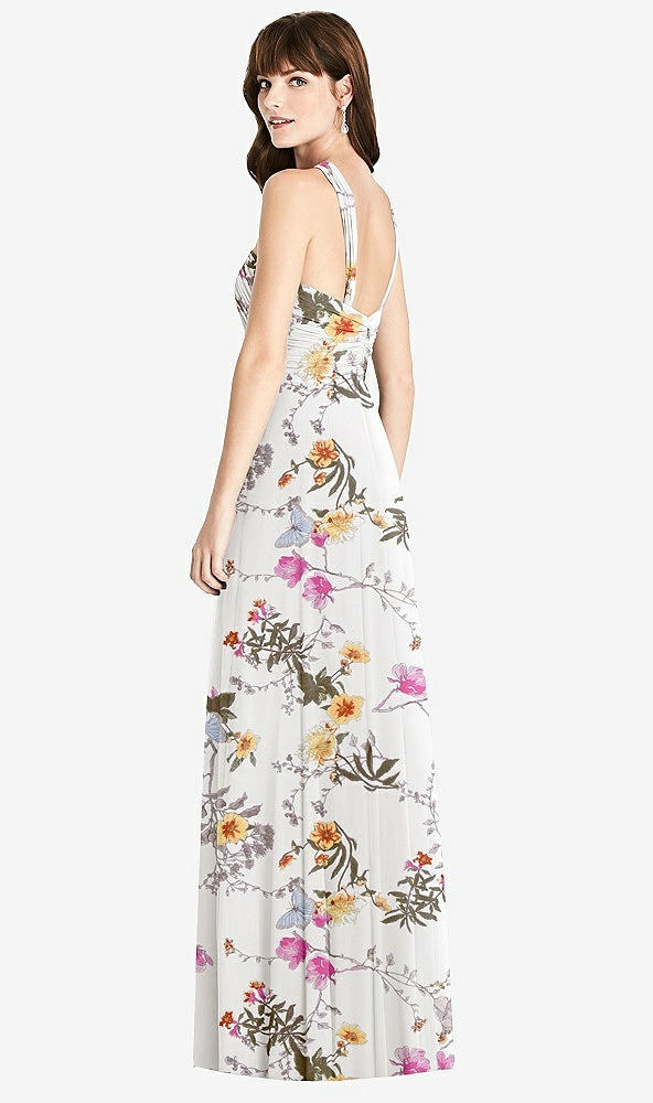 Back View - Butterfly Botanica Ivory Twist Halter Chiffon Maxi Dress - James