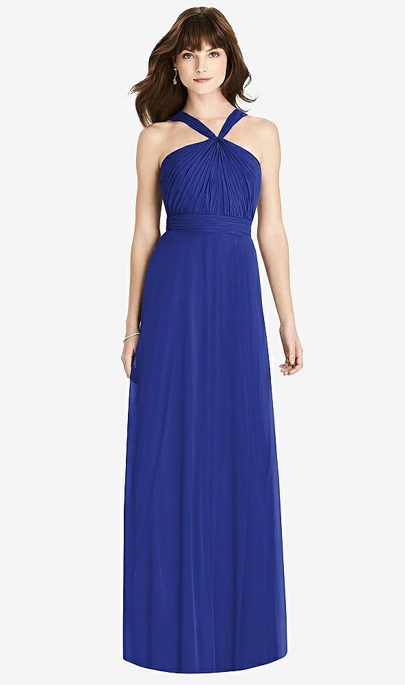 Front View - Cobalt Blue Twist Halter Chiffon Maxi Dress - James