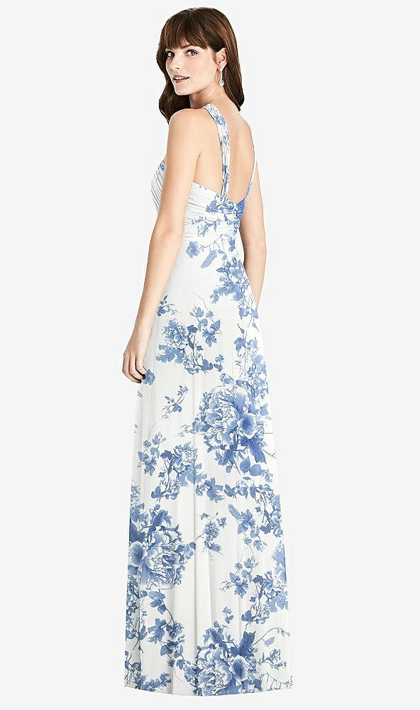 Back View - Cottage Rose Dusk Blue Twist Halter Chiffon Maxi Dress - James