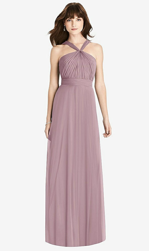 Front View - Dusty Rose Twist Halter Chiffon Maxi Dress - James