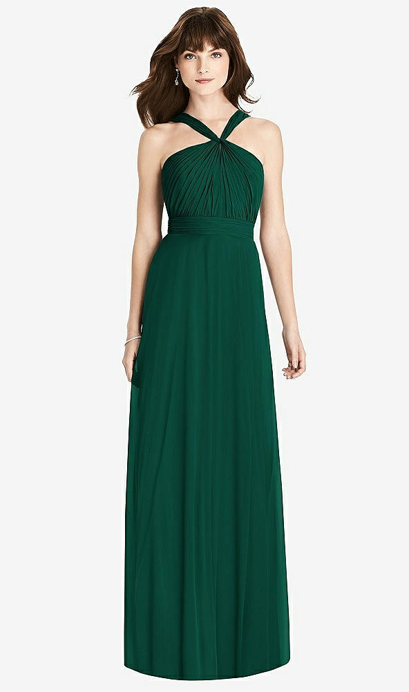 Front View - Hunter Green Twist Halter Chiffon Maxi Dress - James