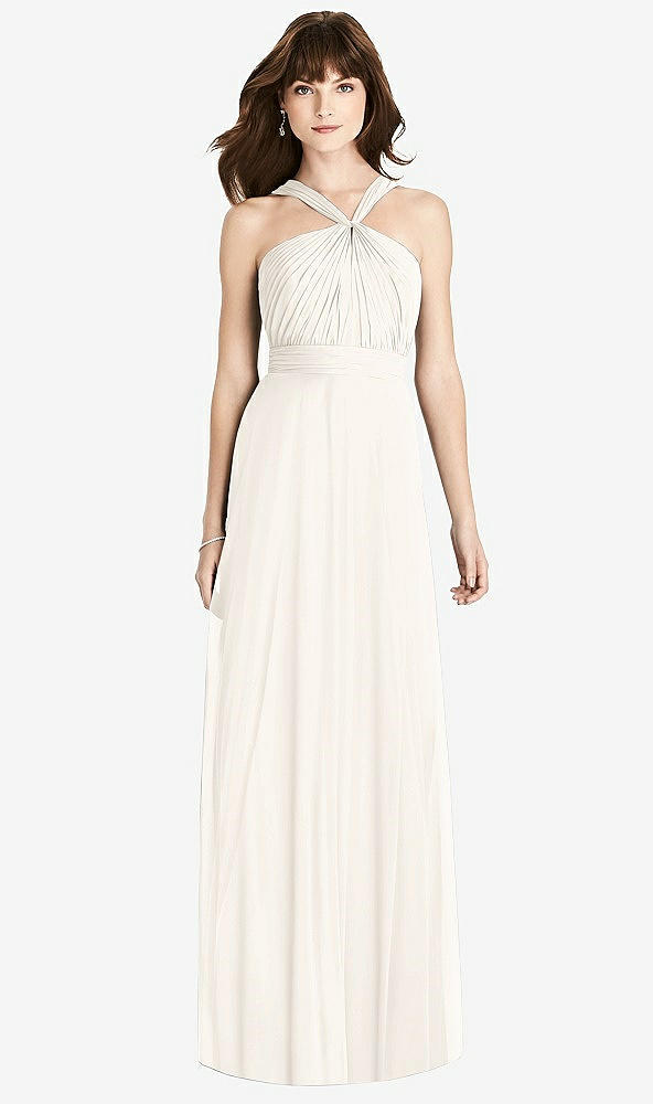 Front View - Ivory Twist Halter Chiffon Maxi Dress - James