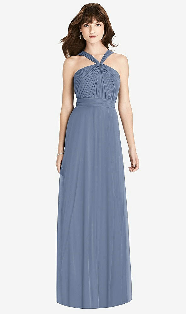 Front View - Larkspur Blue Twist Halter Chiffon Maxi Dress - James