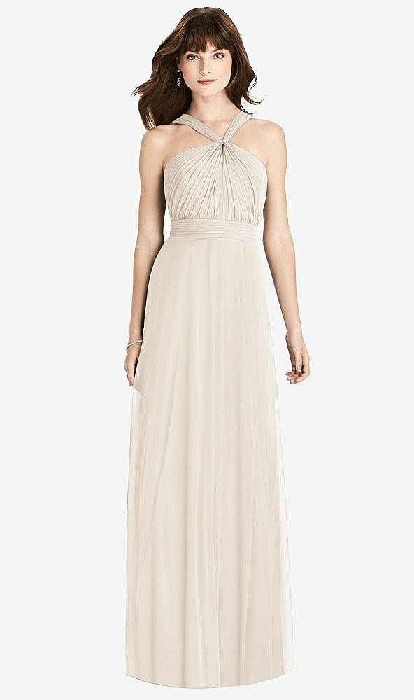 Front View - Oat Twist Halter Chiffon Maxi Dress - James